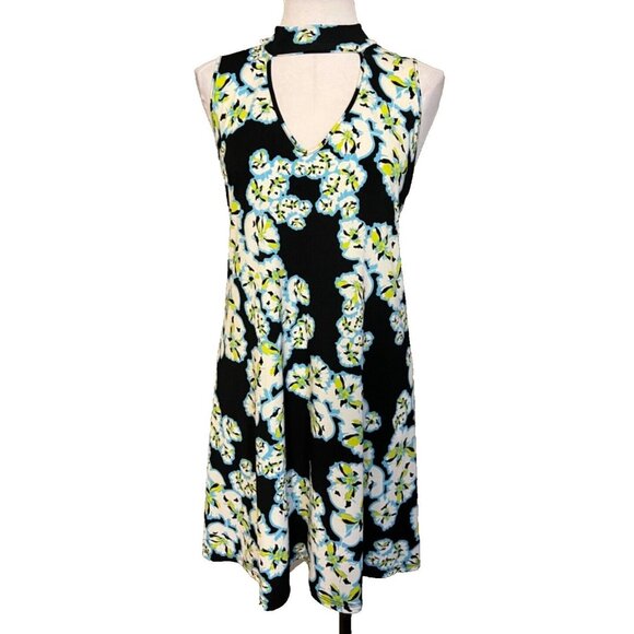 Kaari Blue A Line Dress XL Extra Large Floral Stretch Pockets Washable - Picture 1 of 9